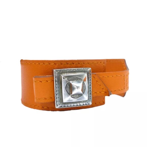 Auth HERMES Artemis Touareg Bracelet Bangle E in Square Orange Leather - Picture 3 of 12